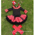 IN STOCK 5 pieces girls black top sets red polka dot skirt girls boutique sets with legwarmer necklace and hair bow